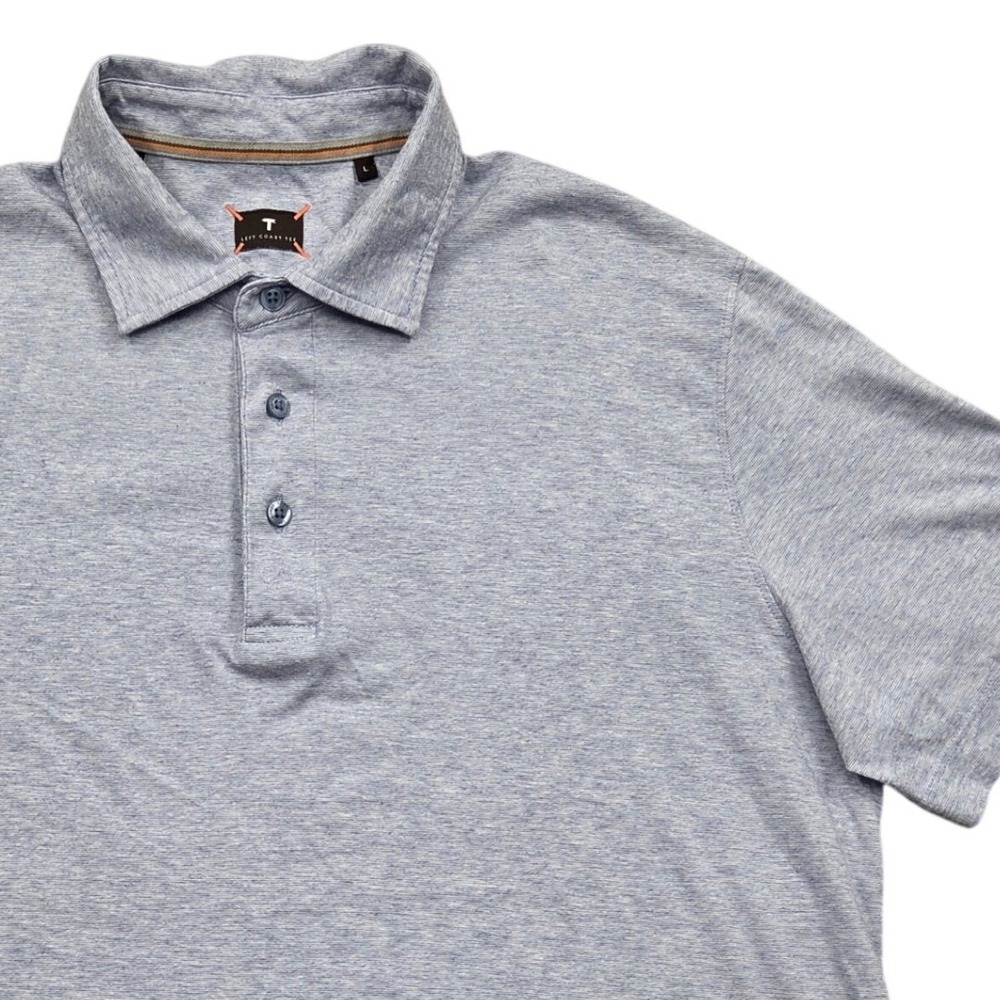Left Coast Tee Short Sleeve Polo Shirt Blue Heathered Cotton Mens Large